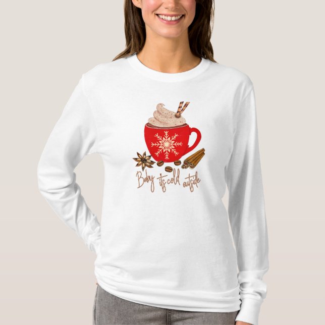 T-shirt *~* Coupe rouge BÉBÉ SON FROID DEHORS Noël (Devant)