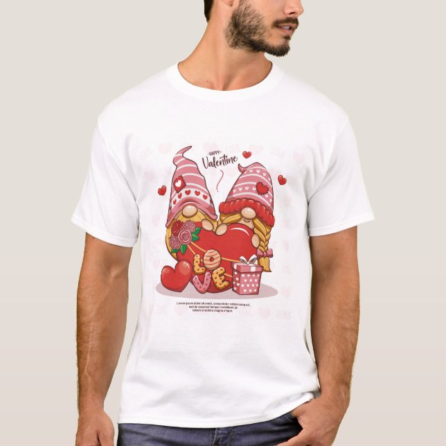 T-shirt couple_amour_de_mignonne_gnome_avec_boîte_cadeau_v (Devant)