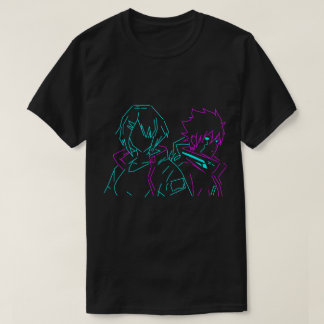 T-shirt Couple Anime Cyberpunk Rose Néon Minimaliste & Ble