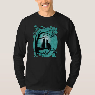 T-shirt Couple Chat Mignonne Assis Sur Arbre Avec Lune Dan