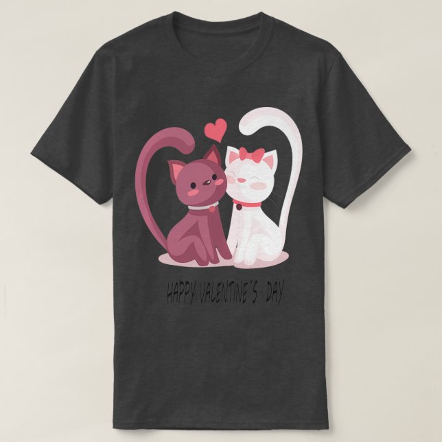T-shirt Couple chats mignons avec joyeux valentines jour (Design devant)