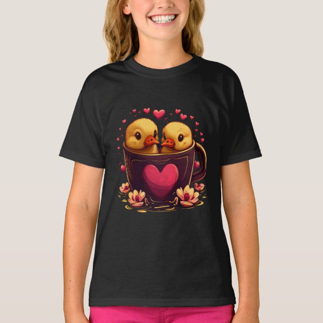 T-shirt Couple de canard romantique en forme de coeur, Sai (Devant)