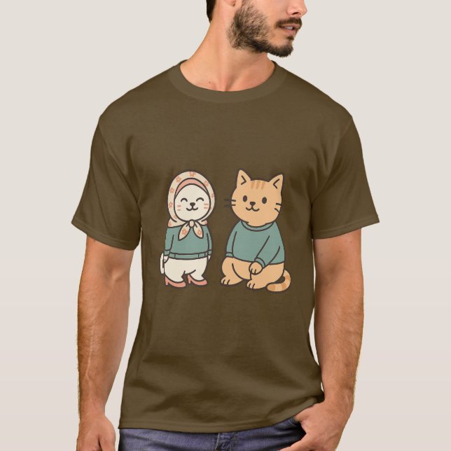 T-shirt "Couple de chat en caricature adorable dans des te (Devant)