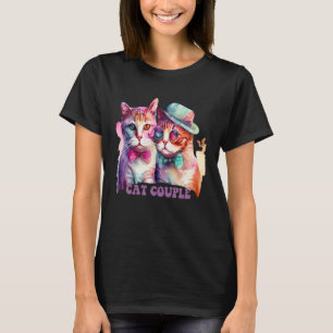 T-shirt Couple de chat mignon avec chapeau et lunettes pou