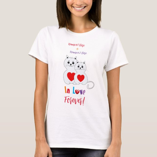 T-shirt Couple de chat personnalisé pour la Saint Valentin (Devant)