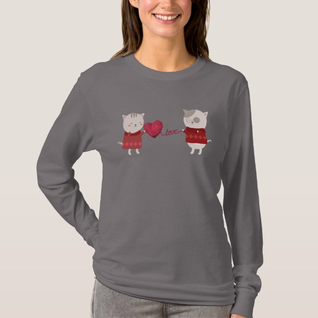 T-shirt Couple de chats de dessin animé  (Devant)