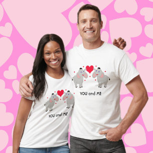 T-shirt Couple d'éléphants mignon et amusant avec coeur -