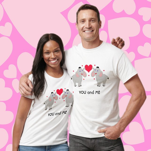 T-shirt Couple d'éléphants mignon et amusant avec coeur -  (Créateur téléchargé)