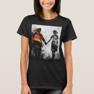 T-shirt Couple d'infirmière et de pompier silhouette Art