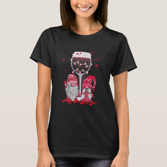 T-shirt Couple Gnome Valentine Day Wine Lovers (Devant)
