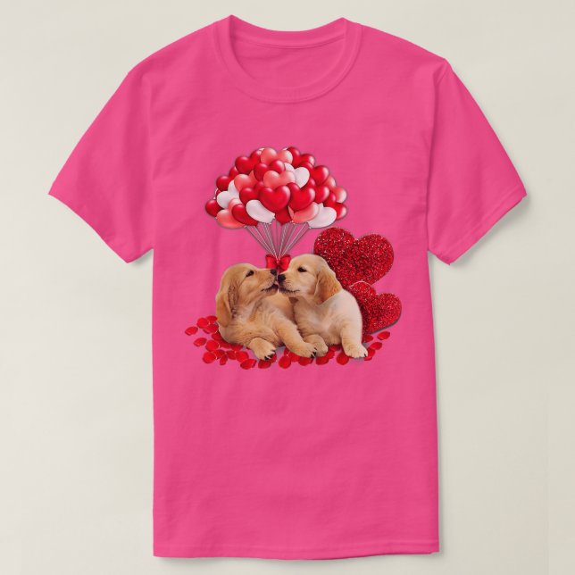T-shirt Couple Golden Retriever Valentines Day Chien Lo (Design devant)
