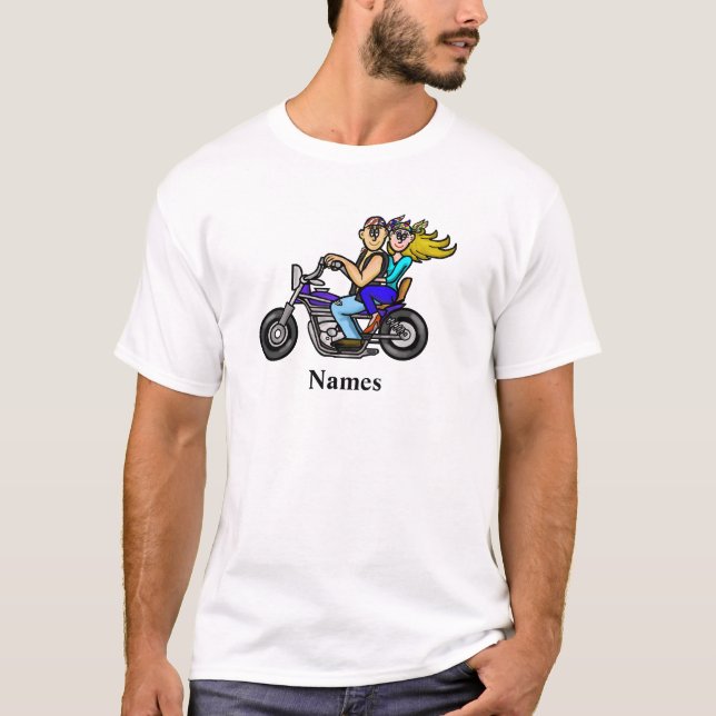 T-shirt Couple Moto Cartoon Personnaliser le nom (Devant)