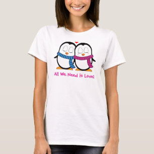 T-shirt Couple Pingouin mignon avec texte personna