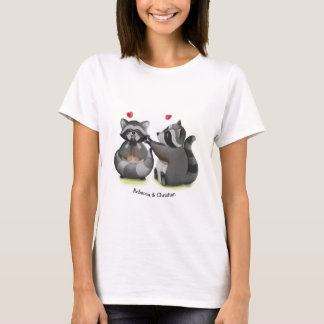 T-shirt couple Raccoon en caricature romantique