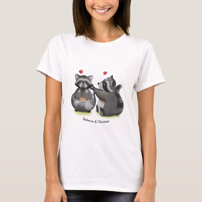 T-shirt couple Raccoon en caricature romantique (Devant)