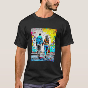 T-shirt Couple Se Tenant la Main Art de Rue Urbain