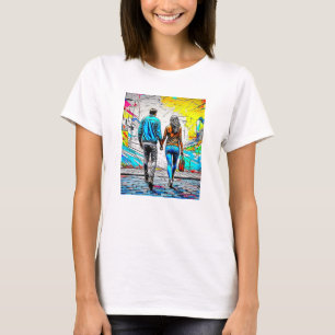 T-shirt Couple Se Tenant la Main Art de Rue Urbain