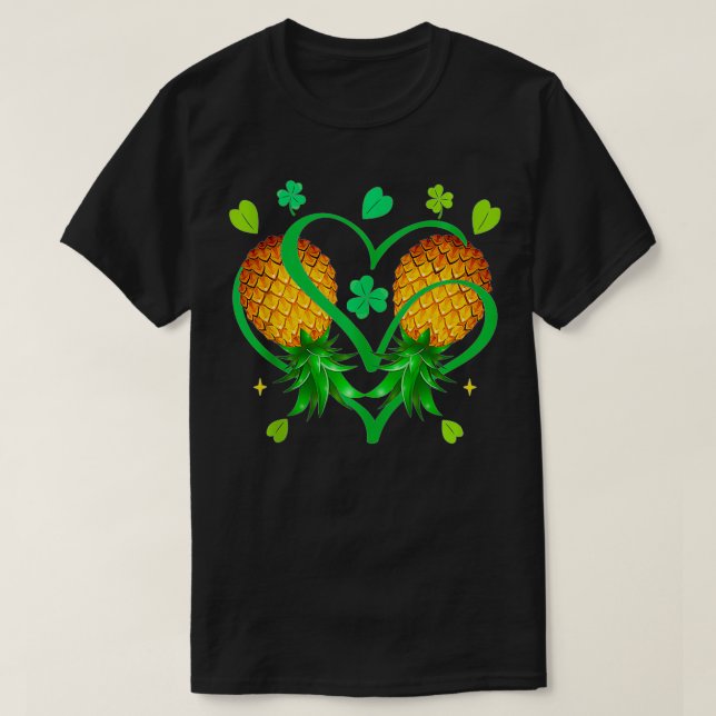 T-shirt Couple Upside Down Ananas Shamrock St (Design devant)