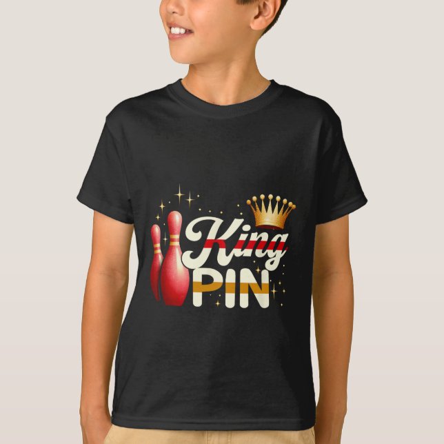 T-shirt Couples Bowler League Bowler King Pin porter Cro (Devant)