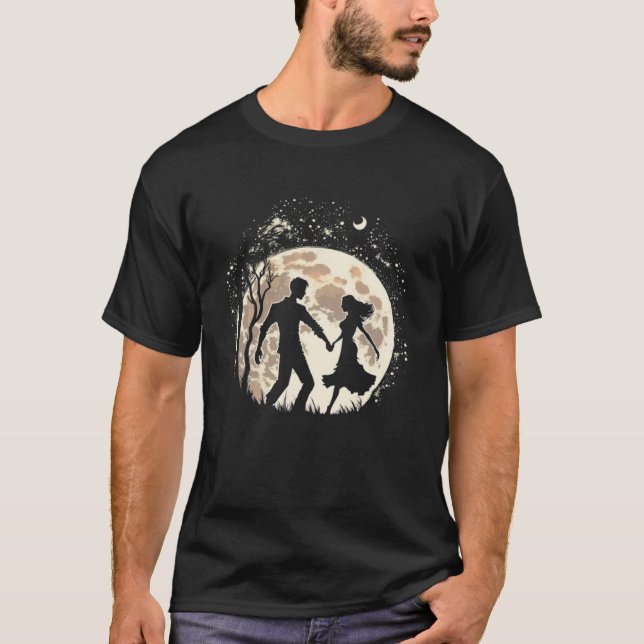T-shirt Couples de danse de la lune Silhouette de la lune  (Devant)