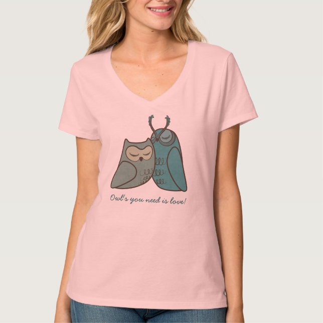 T-shirt Couples de hibou caressant (Devant)