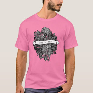 T-shirt Couples Initiales Monogramme Rose noir Mariage