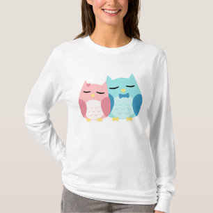 T-shirt couples mignons de hibou de vecteur de kawaii