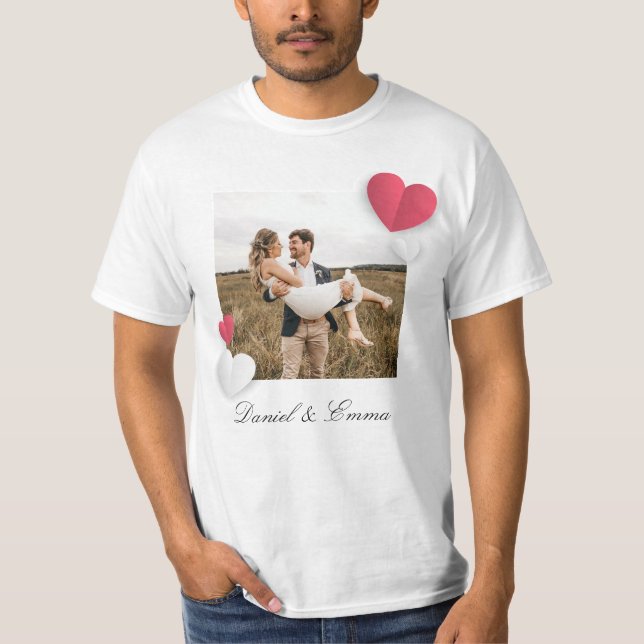 T-shirt Couples personnalisés Nom photo Texte personnalisé (Devant)