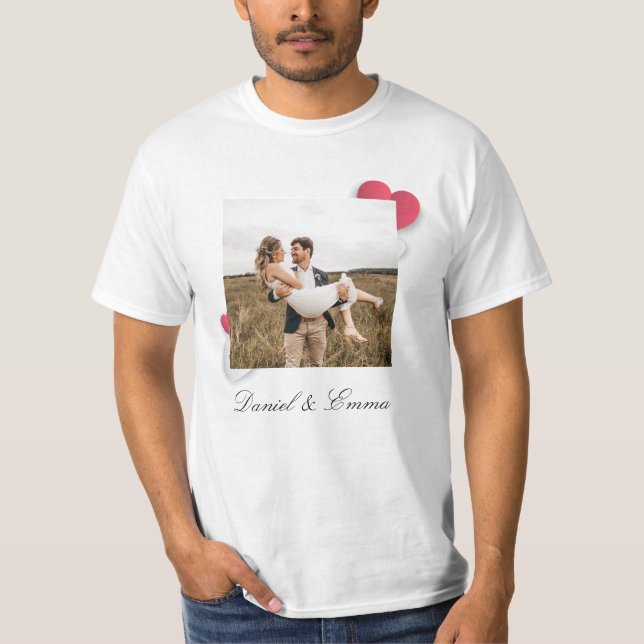 T-shirt Couples personnalisés Nom photo Texte personnalisé (Devant)
