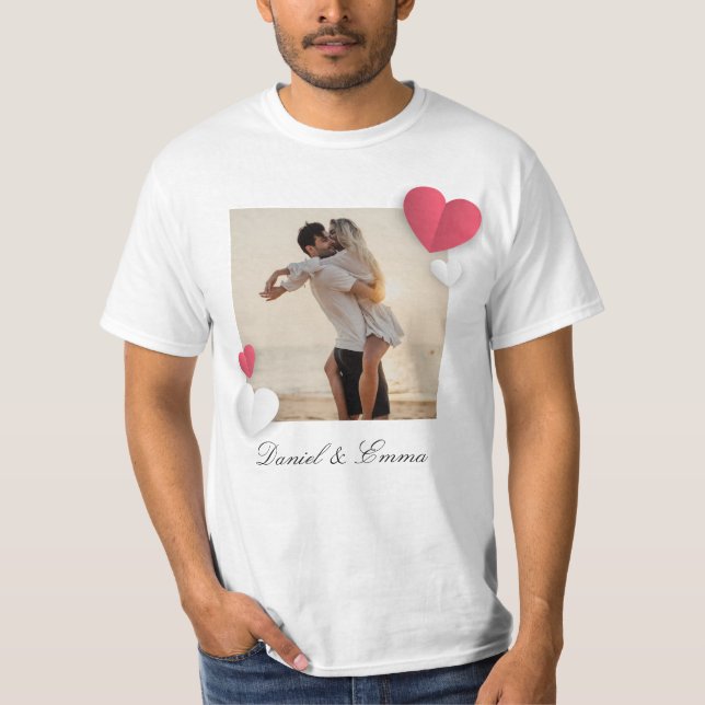 T-shirt Couples personnalisés Nom photo Texte personnalisé (Devant)