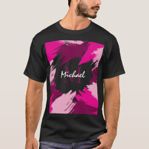 T-shirt Coups de pinceau nuances de rose chaud nom avec mo