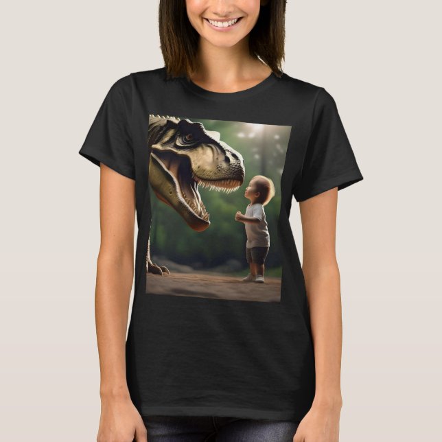 T-shirt **"Courage Unleashed: A Small Boy Faces the T-Rex" (Devant)