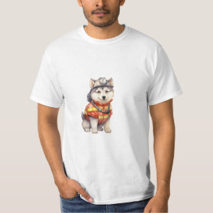T-shirt Courageux pompier Sibérien Husky Chien honorant