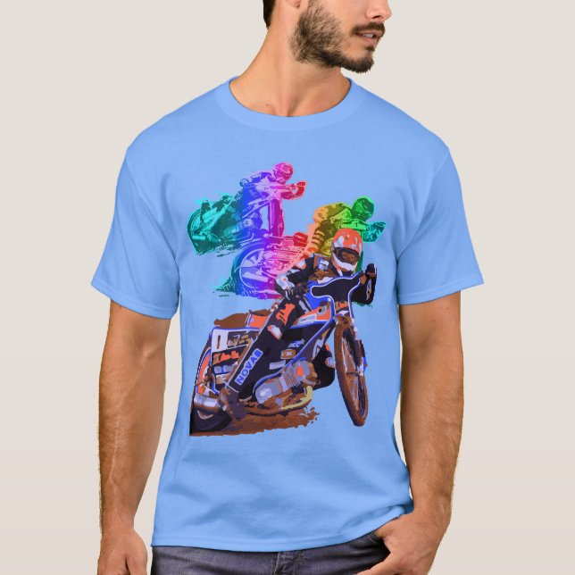 T-shirt Coureur bleu de moto de speed-way (Devant)