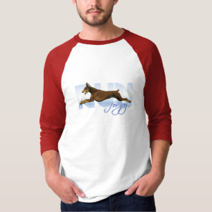 T-shirt Courez pour la joie, dobermann rouge
