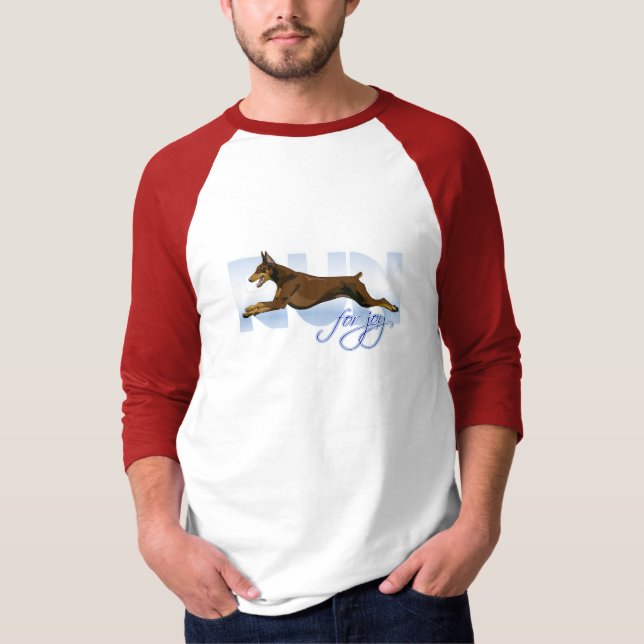 T-shirt Courez pour la joie, dobermann rouge (Devant)