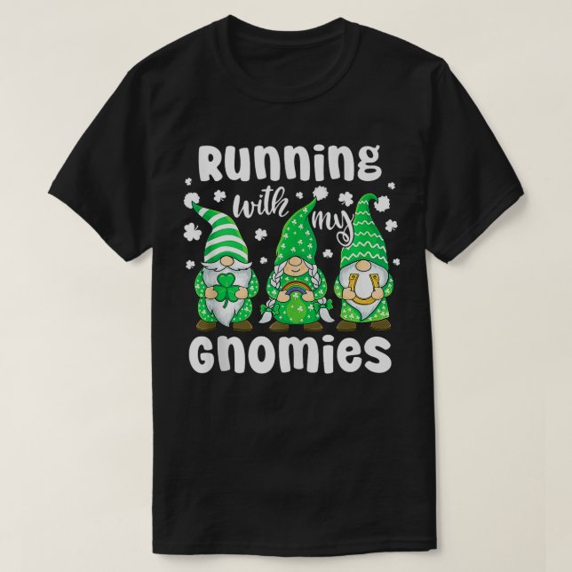T-shirt Courir Avec Mes Gnomies Retro Rainbow St patrick (Design devant)