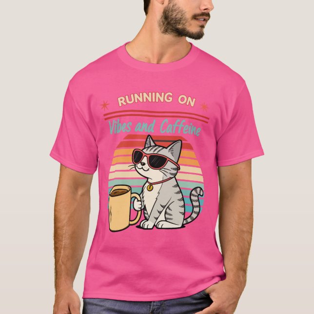 T-shirt Courir sur Vibes et Caféine - Cool Cat Retro (Devant)