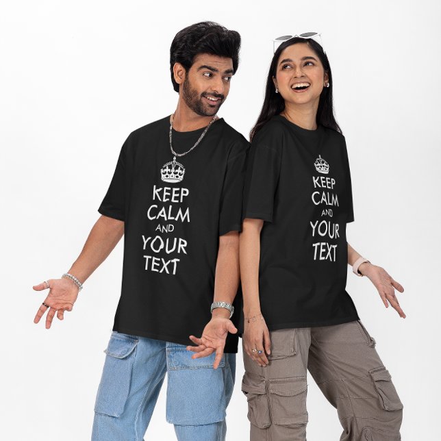 T-shirt Couronne blanche avec votre texte perso (Black and White Crown with Your Personalized Keep Calm Text T-Shirt)