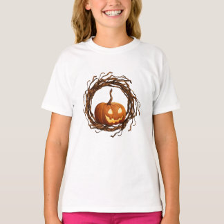 T-shirt Couronne de brindilles rustique avec citrouille de