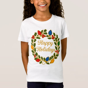 T-Shirt Couronne de fêtes de Noël lumières et houx