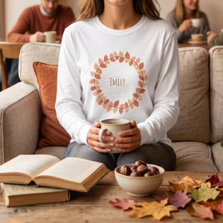 T-shirt Couronne de feuilles automnales chaudes avec nom