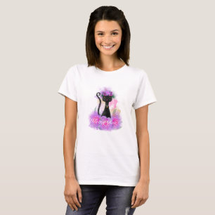 T-shirt Couronne de fleur de chat noir assise en roses ros