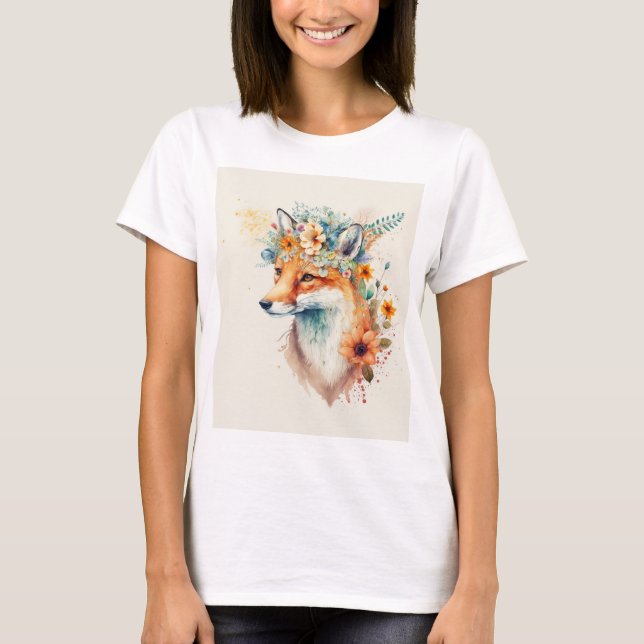 T-shirt Couronne de fleurs de renard aquarelle (Devant)