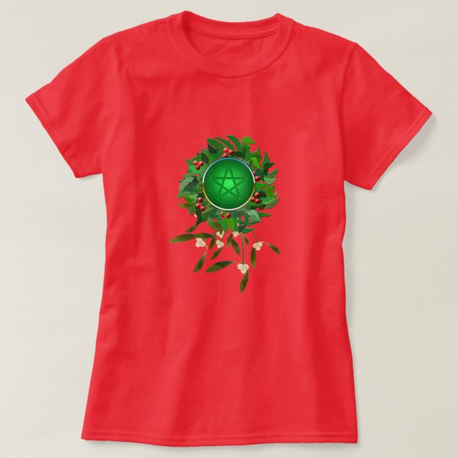 T-shirt Couronne de houx avec pentacle et gui (Design devant)