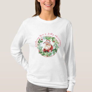 T-shirt Couronne de Noël à l'aquarelle Santa vintage unise