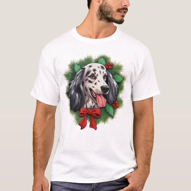 T-shirt Couronne de Noël anglaise Setter (Devant)