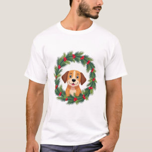 T-shirt Couronne de Noël avec un nez de chien mignon pour