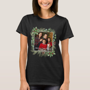 T-shirt Couronne de Noël botanique avec photo de Noël