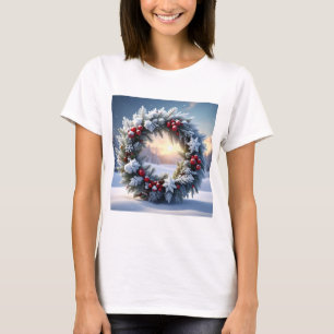 T-shirt Couronne de Noël enneigée avec des baies rouges